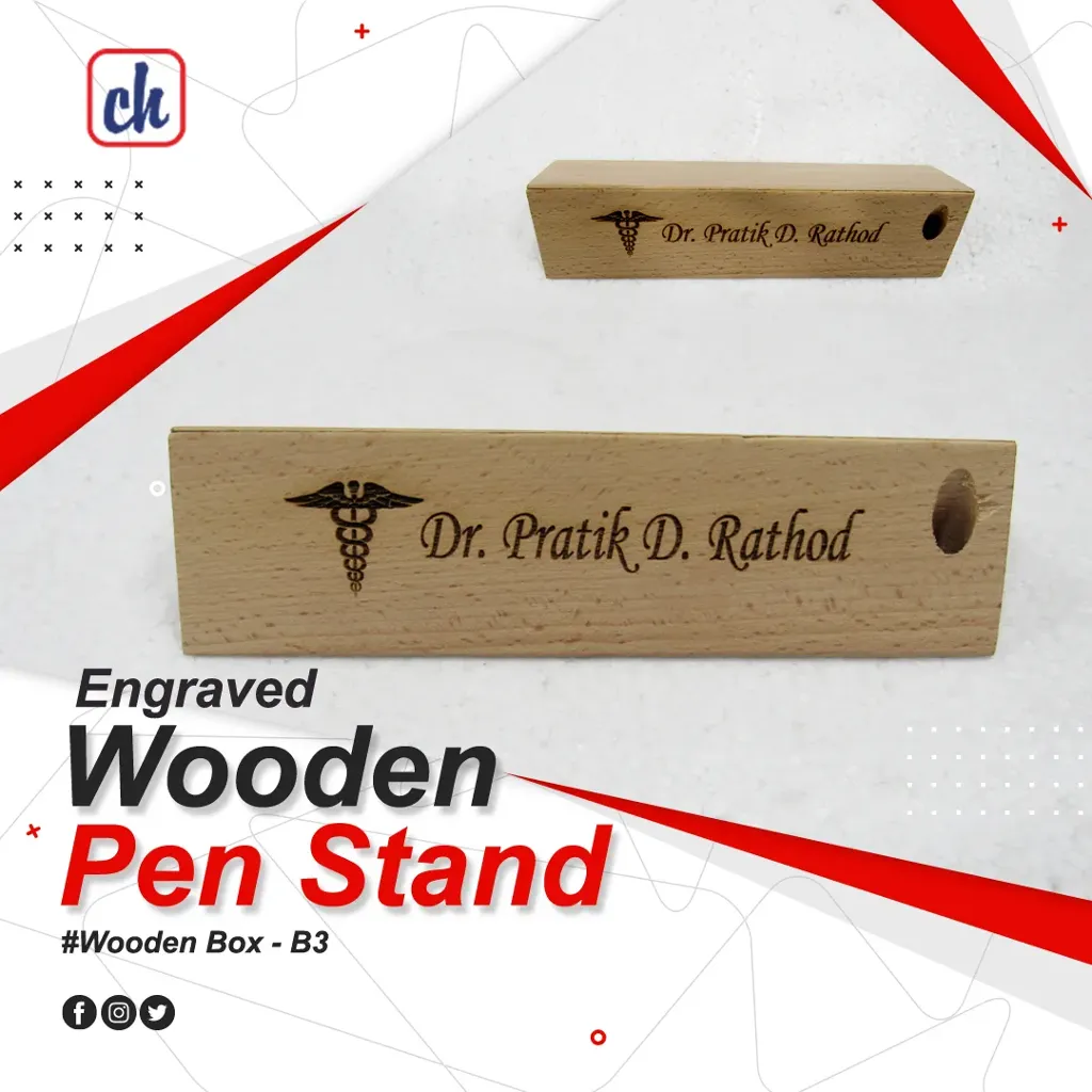 [DW-Box-3] Wooden Desk Name Plate + Pen Box